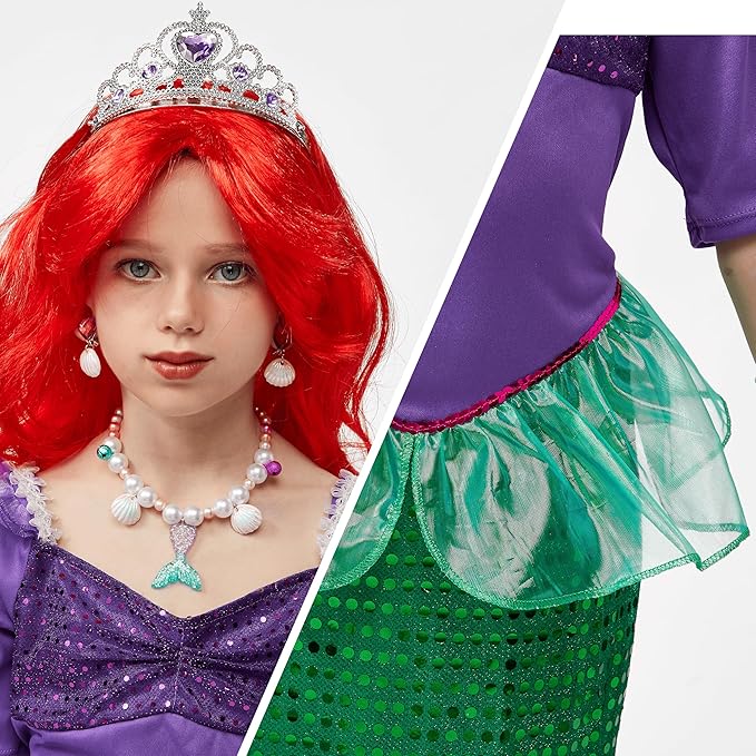 Spooktacular Creations Halloween Little Mermaid Costume for Girls, Sequin Mermaid Dress Set, Dark Purple Princess Dress for Toddler Dress-Up, Cosplay Party (Large, 10-12 yrs)