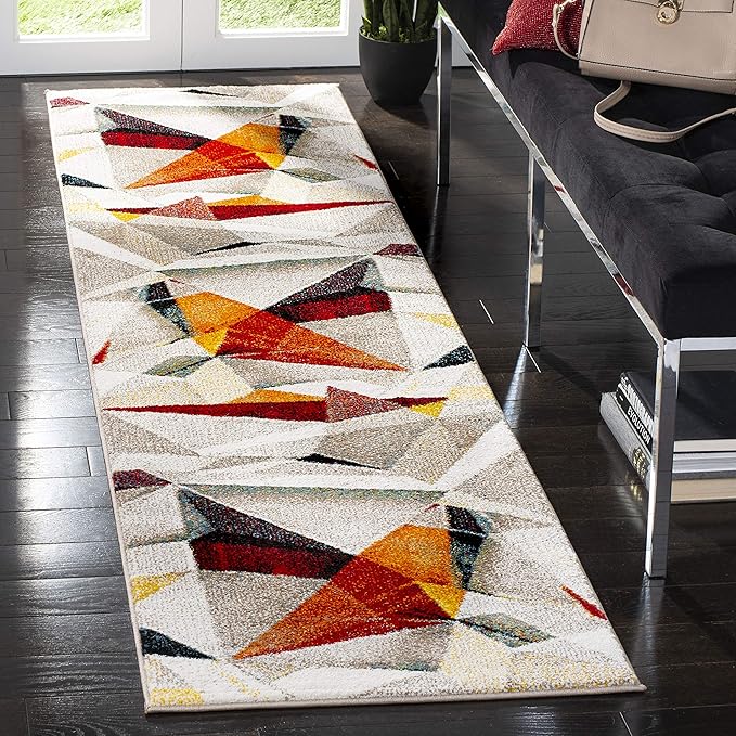 SAFAVIEH Porcello Collection Runner Rug - 2'3" x 14', Light Grey & Orange, Modern Abstract Design, Non-Shedding & Easy Care, Ideal for High Traffic Areas in Living Room, Bedroom (PRL6940F)
