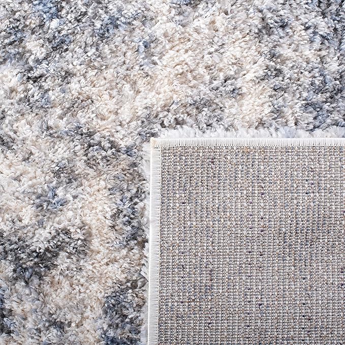 SAFAVIEH Berber Shag Collection Runner Rug - 2' x 6', Ivory & Blue, Modern Abstract Design, Non-Shedding & Easy Care, 1.2-inch Thick Ideal for High Traffic Areas in Living Room, Bedroom (BER274B)