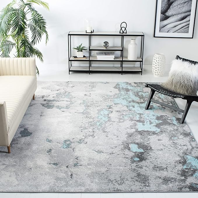 SAFAVIEH Adirondack Collection Area Rug - 9' x 12', Turquoise & Grey, Modern Abstract Design, Non-Shedding & Easy Care, Ideal for High Traffic Areas in Living Room, Bedroom (ADR134K)