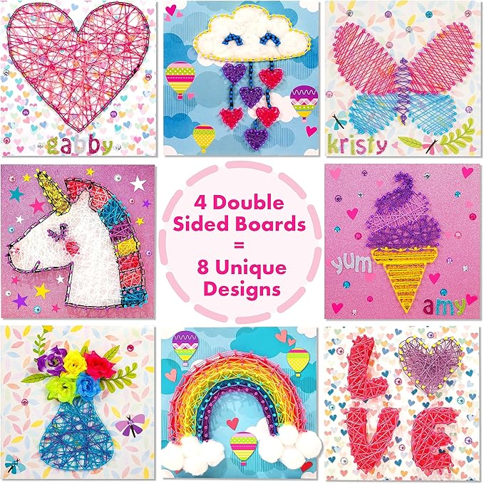 Creative Kids String Art Kit for Kids Age 6+ | 4 Fun Projects in 1 String Art Craft Kit Flower, Heart, Rainbow & Unicorn | String Art Kids Birthday Gifts for Girls & Boys