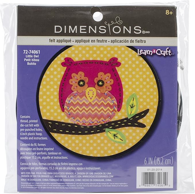 Dimensions Little Owl Felt Applique Kit Craft for Beginners, 6'' D