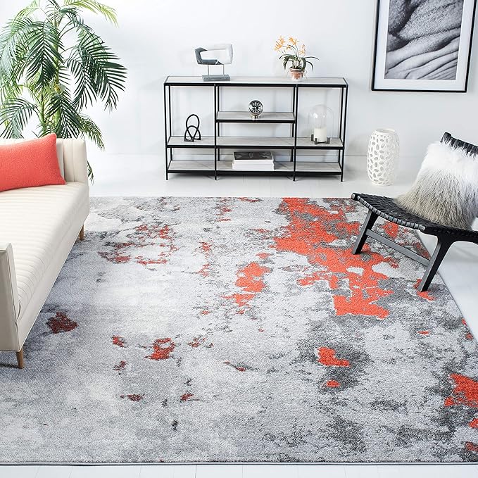 SAFAVIEH Adirondack Collection 6' Square Orange / Grey ADR134P Modern Abstract Non-Shedding Living Room Bedroom Dining Home Office Area Rug