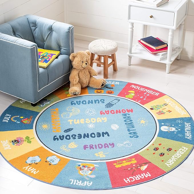 SAFAVIEH Kids Playhouse Collection Area Rug - 3'3" Round, Blue & Green, Non-Shedding Machine Washable & Slip Resistant Ideal for High Traffic Areas for Boys & Girls in Playroom (KPH224M)