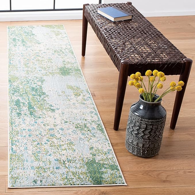 SAFAVIEH Madison Collection Runner Rug - 2'2" x 6', Green & Blue, Modern Abstract Design, Non-Shedding & Easy Care, Ideal for High Traffic Areas in Living Room, Bedroom (MAD499X)