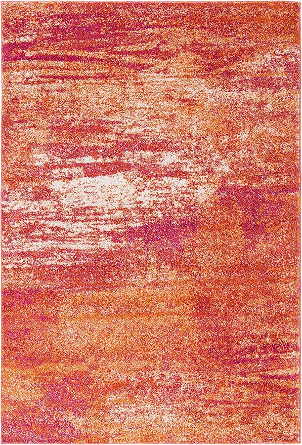SAFAVIEH Evoke Collection 6'7" x 9' Ivory / Orange EVK272P Modern Abstract Non-Shedding Living Room Bedroom Dining Home Office Area Rug