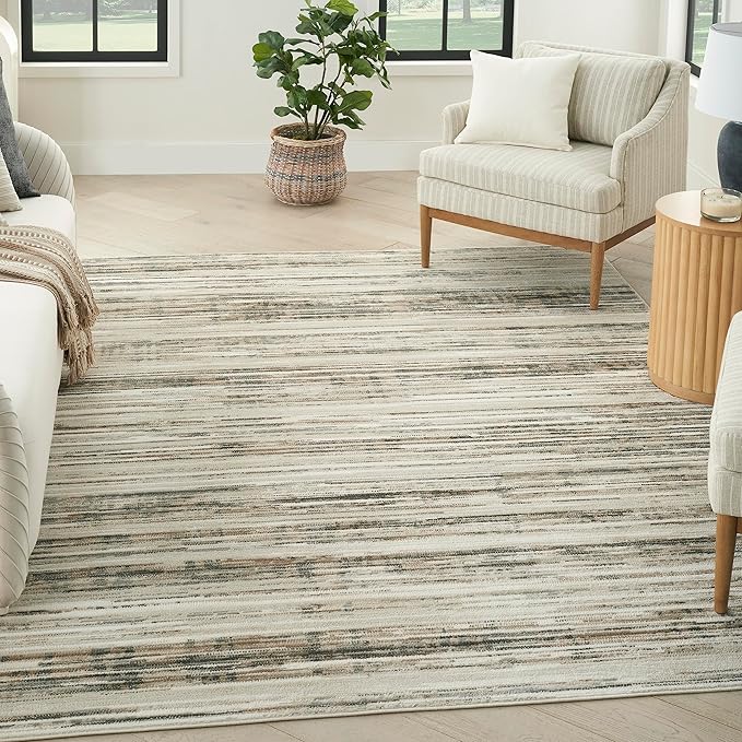 Nourison Serenity Home Abstract Ivory Beige 9' x 12' Area Rug, Easy Cleaning, Non Shedding, Bed Room, Living Room, Dining Room, Backyard, Deck, Patio (9x12)