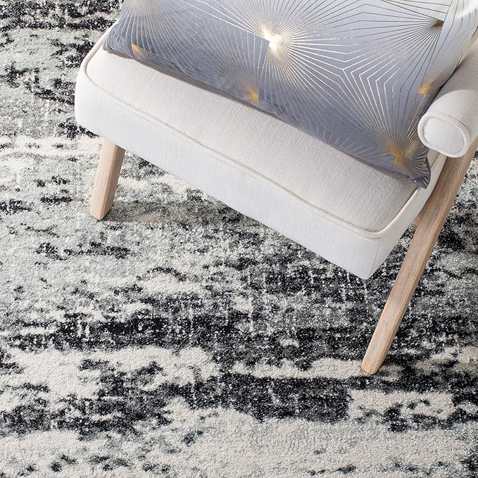 SAFAVIEH Evoke Collection 4' x 6' Ivory / Dark Grey EVK272G Modern Abstract Non-Shedding Living Room Bedroom Accent Rug
