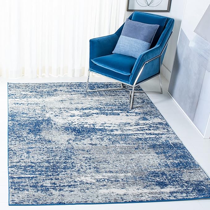 SAFAVIEH Evoke Collection 6'7" Square Dark Blue/Grey EVK272L Modern Abstract Non-Shedding Living Room Dining Bedroom Area Rug