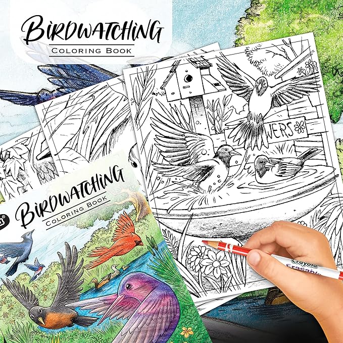 Crayola Bird Coloring Book (40pgs), Adult Coloring Pages, 8.5 x 10, Stress Relieving Coloring, Mindfulness Activity for Adults