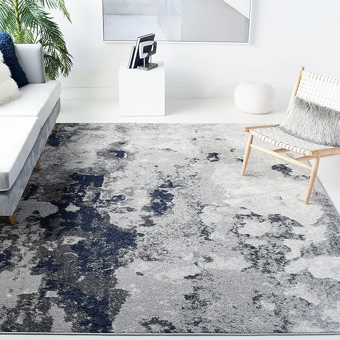 SAFAVIEH Adirondack Collection Area Rug - 10' x 14', Navy & Grey, Modern Abstract Design, Non-Shedding & Easy Care, Ideal for High Traffic Areas in Living Room, Bedroom (ADR134N)