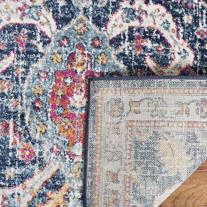 SAFAVIEH Evoke Collection 2'2" x 7' Navy / Fuchsia EVK255N Boho Non-Shedding Living Room Entryway Foyer Hallway Bedroom Runner Rug