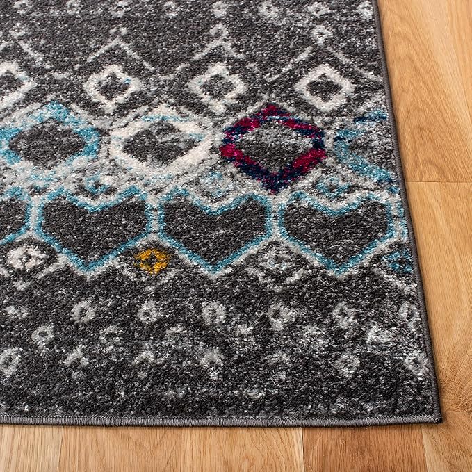SAFAVIEH Amsterdam Collection Runner Rug - 2'3" x 8', Dark Grey & Ivory, Moroccan Boho Design, Non-Shedding & Easy Care, Ideal for High Traffic Areas in Living Room, Bedroom (AMS108H)