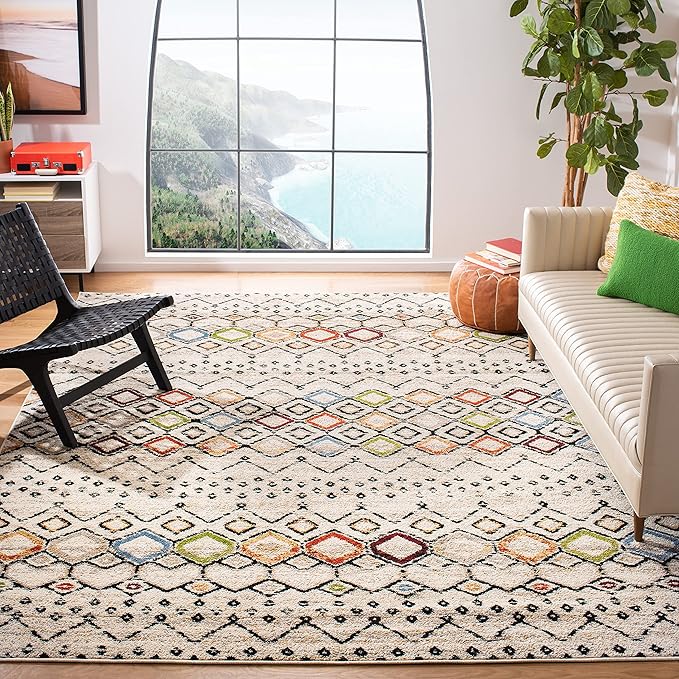 SAFAVIEH Amsterdam Collection Accent Rug - 2'3" x 4', Ivory & Grey, Moroccan Boho Design, Non-Shedding & Easy Care, Ideal for High Traffic Areas in Entryway, Living Room, Bedroom (AMS108A)