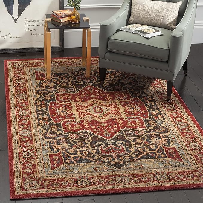 SAFAVIEH Mahal Collection Area Rug - 6'7" x 9'2", Red & Red, Traditional Oriental Design, Non-Shedding & Easy Care, Ideal for High Traffic Areas in Living Room, Bedroom (MAH625D)