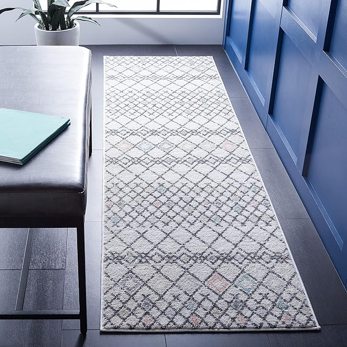 SAFAVIEH Amsterdam Collection Runner Rug - 2'3" x 8', Ivory & Beige, Moroccan Boho Design, Non-Shedding & Easy Care, Ideal for High Traffic Areas in Living Room, Bedroom (AMS115A)