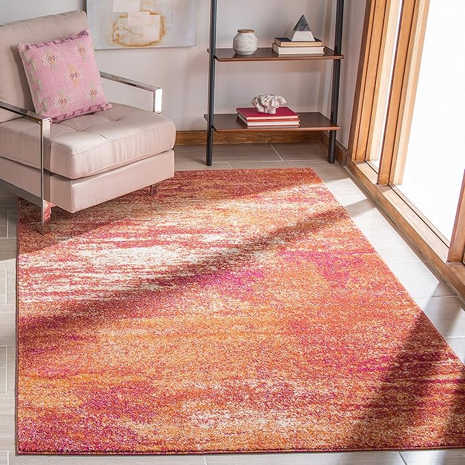 SAFAVIEH Evoke Collection 4' x 6' Ivory / Orange EVK272P Modern Abstract Non-Shedding Living Room Bedroom Accent Rug