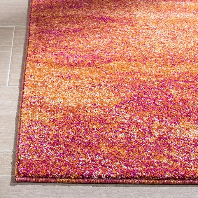 SAFAVIEH Evoke Collection 6'7" x 9' Ivory / Orange EVK272P Modern Abstract Non-Shedding Living Room Bedroom Dining Home Office Area Rug