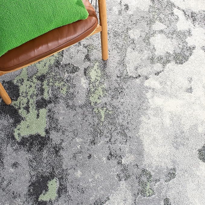 SAFAVIEH Adirondack Collection Area Rug - 6' Square, Green & Grey, Modern Abstract Design, Non-Shedding & Easy Care, Ideal for High Traffic Areas in Living Room, Bedroom (ADR134F)