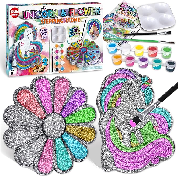 PYO Stepping Stones for Kids, ColorMyWay 2 Pack Unicorn Flower Garden Activities for Girls Boys Ages 3-12 Mosaic Art Kit for Stone Craft