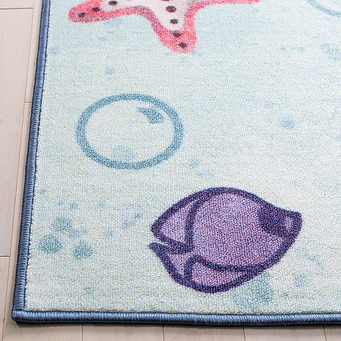 SAFAVIEH Kids Playhouse Collection Area Rug - 5' Round, Blue & Grey, Non-Shedding Machine Washable & Slip Resistant Ideal for High Traffic Areas for Boys & Girls in Playroom, Nursery (KPH217M)