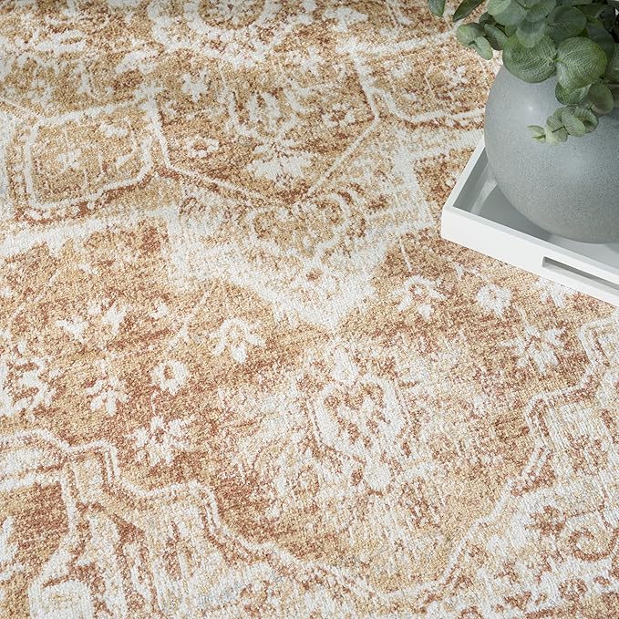 Nourison Astra Machine Washable Rust 5'3" x 7' Area Rug - Easy Cleaning, Non Shedding, Bed Room, Living Room, Dining Room, Kitchen (5' x 7')