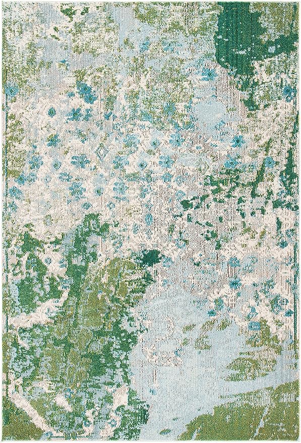 SAFAVIEH Madison Collection Accent Rug - 4' x 6', Green & Blue, Modern Abstract Design, Non-Shedding & Easy Care, Ideal for High Traffic Areas in Entryway, Living Room, Bedroom (MAD499X)