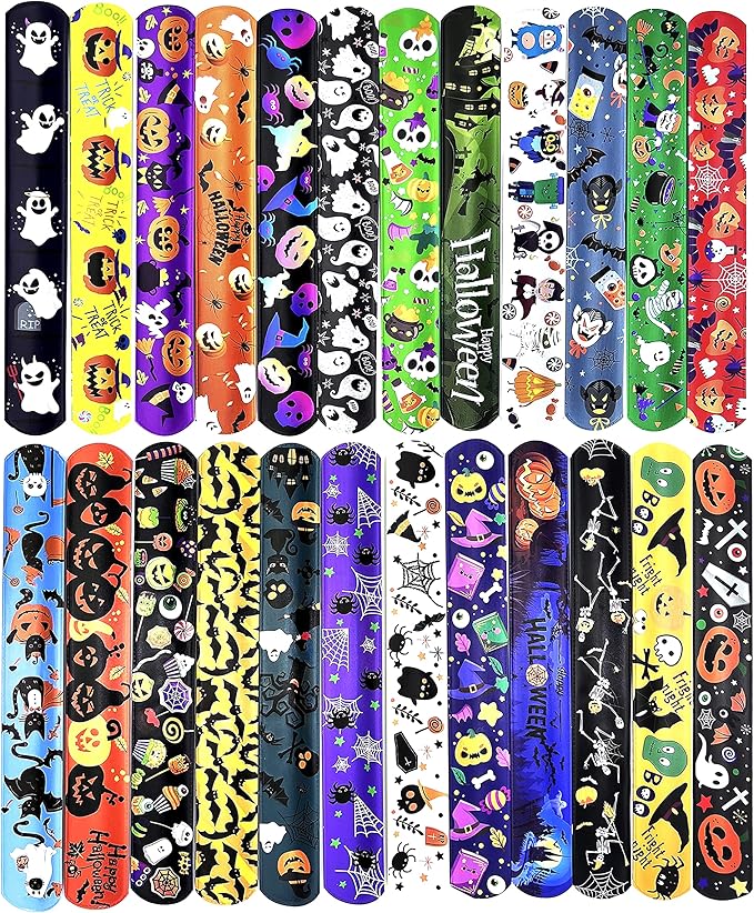Halloween Slap Bracelets for Kids Halloween Slap Bracelets Bulk Snap Bracelet Party Supplies Favors Classroom Prizes Exchanging Gifts (24)