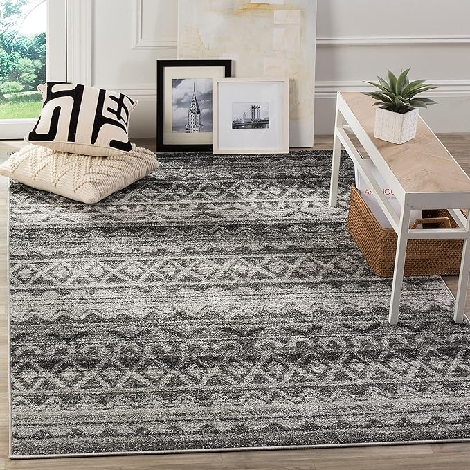 SAFAVIEH Adirondack Collection X-Large Area Rug - 2'6" x 22', Ivory & Charcoal, Moroccan Boho Distressed, Non-Shedding & Easy Care, Ideal for High Traffic Areas in Living Room, Bedroom (ADR119N)