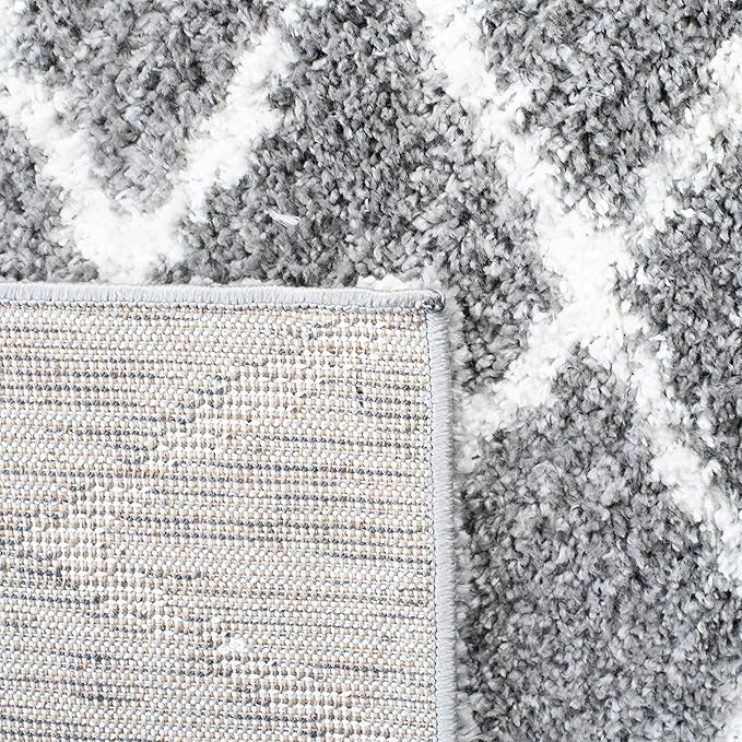 SAFAVIEH Berber Shag Collection Runner Rug - 2' x 12', Light Grey & Cream, Moroccan Design, Non-Shedding & Easy Care, 1.2-inch Thick Ideal for High Traffic Areas in Living Room, Bedroom (BER165B)