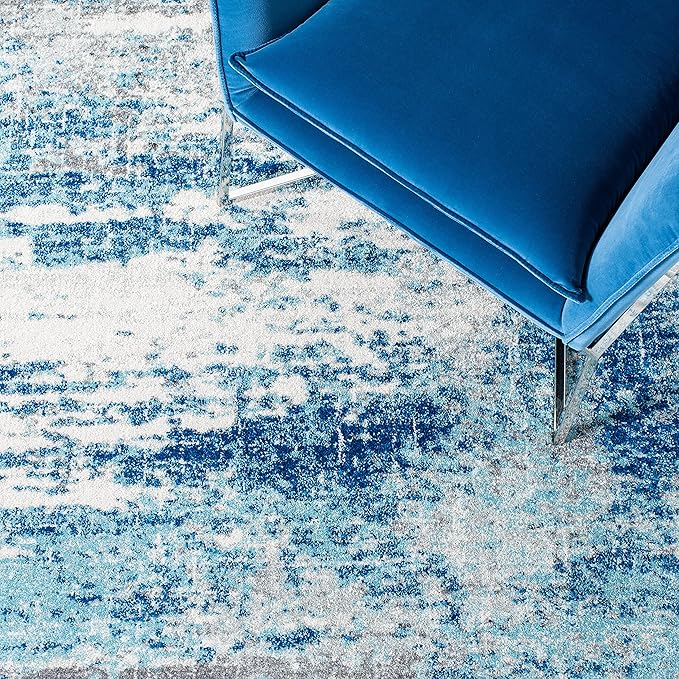SAFAVIEH Evoke Collection 2'2" x 9' Light Blue/Grey EVK272M Modern Abstract Non-Shedding Living Room Dining Entryway Foyer Hallway Runner Rug