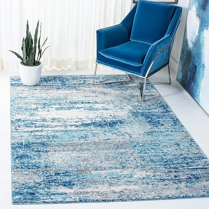 SAFAVIEH Evoke Collection 6'7" x 9' Light Blue/Grey EVK272M Modern Abstract Non-Shedding Living Room Dining Bedroom Area Rug