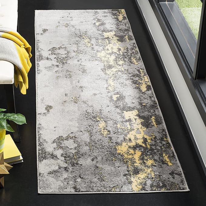 SAFAVIEH Adirondack Collection Runner Rug - 2'6" x 12', Grey & Yellow, Modern Abstract Design, Non-Shedding & Easy Care, Ideal for High Traffic Areas in Living Room, Bedroom (ADR134H)