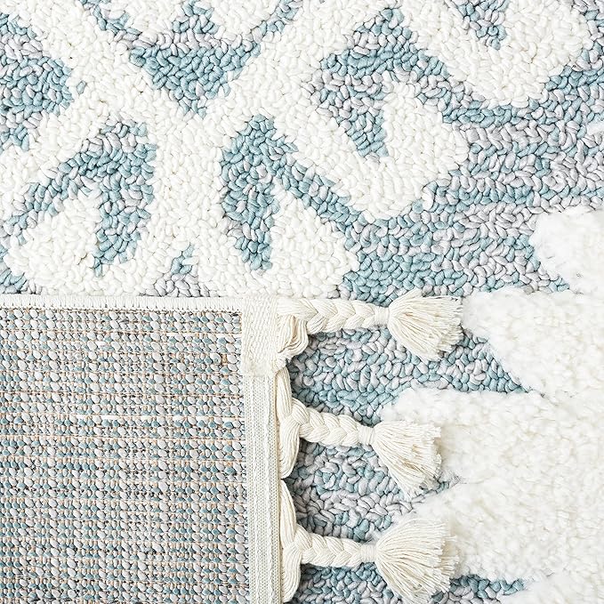 Safavieh Moroccan Tassel Shag Collection Runner Rug - 2'3" x 10', Teal & Ivory, Rustic Trellis, Non-Shedding & Easy Care, 2-inch Thick Ideal for High Traffic Areas in Living Room, Bedroom (MTS652K)