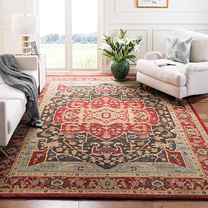 SAFAVIEH Mahal Collection Accent Rug - 3' x 5', Natural & Navy, Traditional Oriental Design, Non-Shedding & Easy Care, Ideal for High Traffic Areas in Entryway, Living Room, Bedroom (MAH625B)