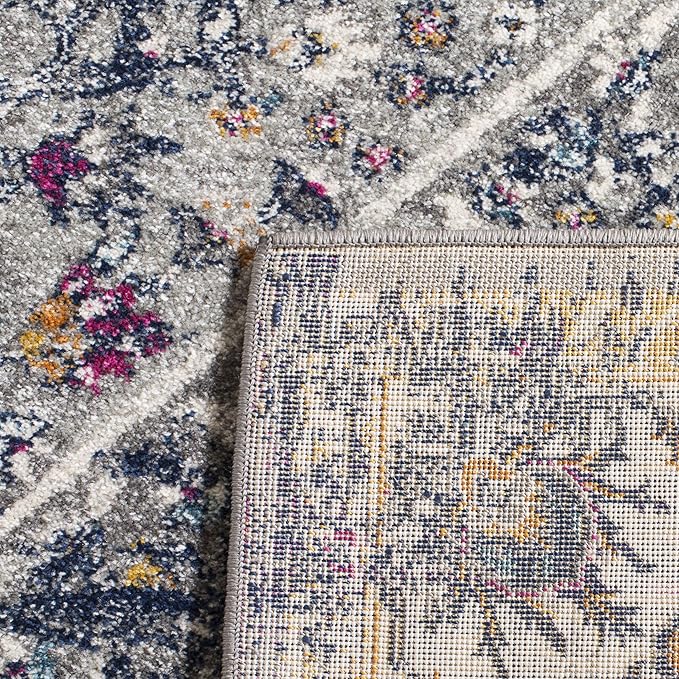 SAFAVIEH Evoke Collection 2'2" x 7' Grey / Navy EVK288N Oriental Medallion Distressed Non-Shedding Living Room Entryway Foyer Hallway Bedroom Runner Rug