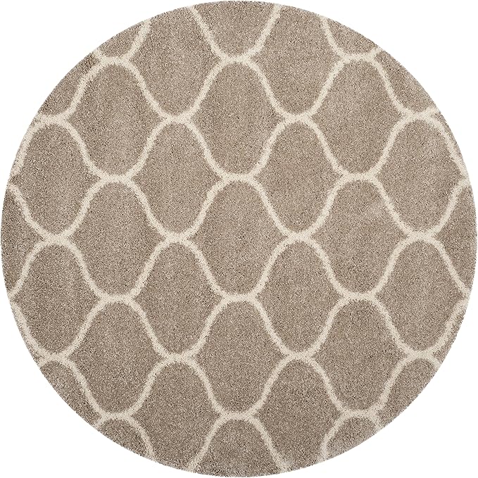 SAFAVIEH Hudson Shag Collection 3' Round Beige/Ivory SGH280S Moroccan Ogee Trellis Non-Shedding Living Room Bedroom Dining Room Entryway Plush 2-inch Thick Area Rug