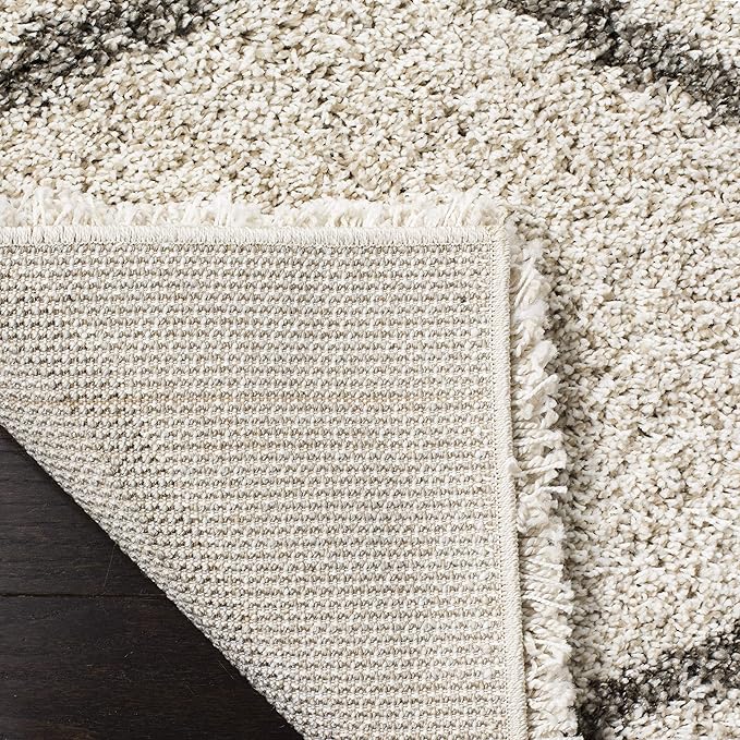SAFAVIEH Hudson Shag Collection 3' Square Ivory/Grey SGH280A Moroccan Ogee Trellis Non-Shedding Living Room Bedroom Dining Room Entryway Plush 2-inch Thick Area Rug