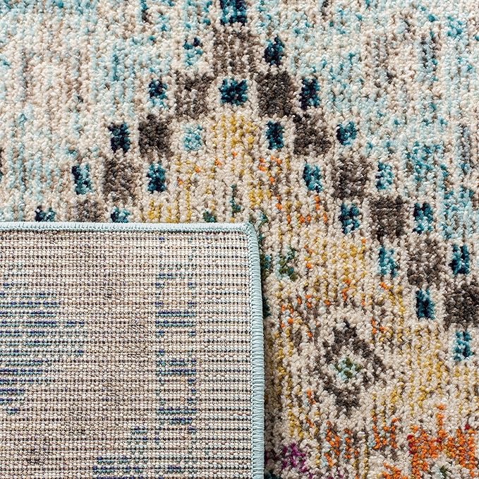 SAFAVIEH Madison Collection Runner Rug - 2'2" x 12', Blue & Yellow, Boho Diamond Distressed Design, Non-Shedding & Easy Care, Ideal for High Traffic Areas in Living Room, Bedroom (MAD418K)
