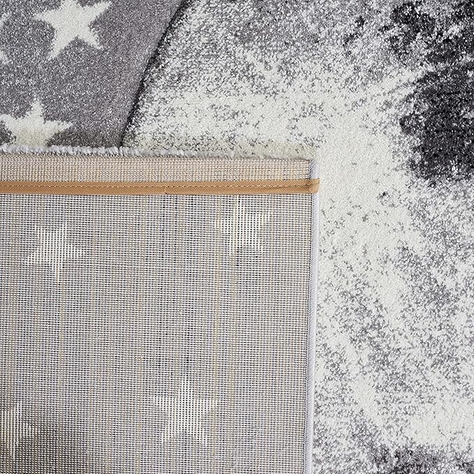 SAFAVIEH Carousel Kids Collection 3' Square Light Grey/White CRK135F Moon and Stars Non-Shedding Nursery Playroom Area Rug