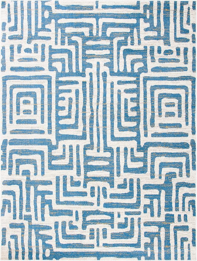 SAFAVIEH Amsterdam Collection Area Rug - 9' x 12', Ivory & Light Blue, Modern Abstract Design, Non-Shedding & Easy Care, Ideal for High Traffic Areas in Living Room, Bedroom (AMS106C)