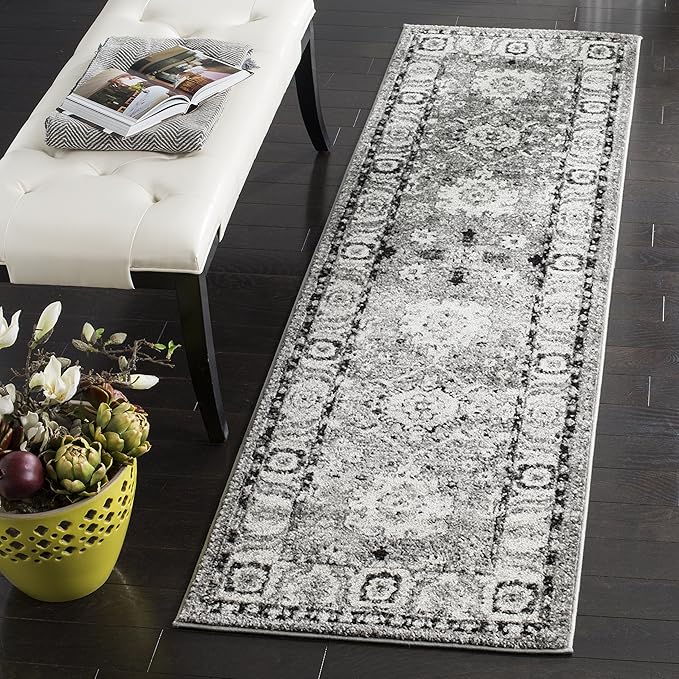 SAFAVIEH Vintage Hamadan Collection Runner Rug - 2'3" x 10', Grey & Black, Oriental Traditional Persian Design, Non-Shedding & Easy Care, Ideal for High Traffic Areas in Living Room, Bedroom (VTH214K)