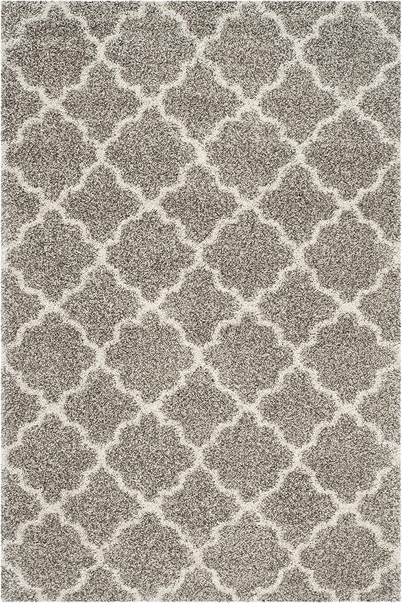 SAFAVIEH Hudson Shag Collection Area Rug - 6' x 9', Grey & Ivory, Moroccan Trellis Design, Non-Shedding & Easy Care, 2-inch Thick Ideal for High Traffic Areas in Living Room, Bedroom (SGH282B)