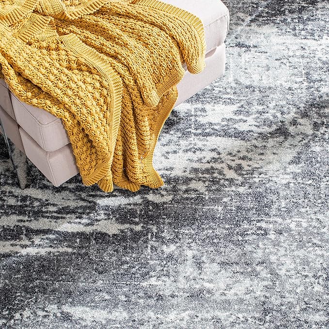 SAFAVIEH Evoke Collection 6'7" x 9' Ivory/Grey EVK272F Modern Abstract Non-Shedding Living Room Bedroom Dining Home Office Area Rug