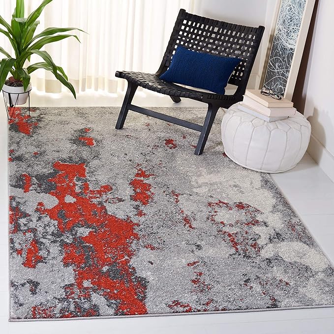 SAFAVIEH Adirondack Collection Accent Rug - 3' x 5', Orange & Grey, Modern Abstract Design, Non-Shedding & Easy Care, Ideal for High Traffic Areas in Entryway, Living Room, Bedroom (ADR134P)
