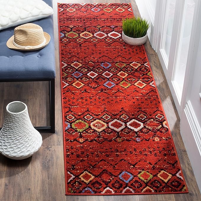 SAFAVIEH Amsterdam Collection Runner Rug - 2'3" x 22', Terracotta & Multi, Moroccan Boho Design, Non-Shedding & Easy Care, Ideal for High Traffic Areas in Living Room, Bedroom (AMS108D)