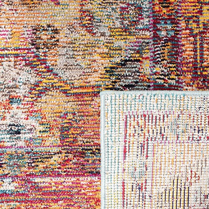 SAFAVIEH Crystal Collection Runner Rug - 2'2" x 9', Light Blue & Orange, Medallion Distressed Design, Non-Shedding & Easy Care, Ideal for High Traffic Areas in Living Room, Bedroom (CRS507A)