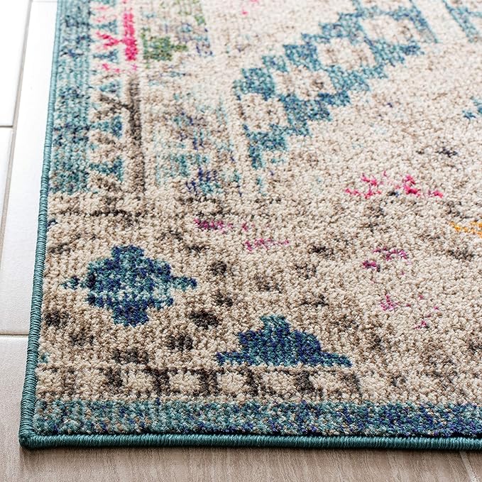 SAFAVIEH Madison Collection Runner Rug - 2'2" x 12', Dark Blue & Yellow, Boho Diamond Distressed Design, Non-Shedding & Easy Care, Ideal for High Traffic Areas in Living Room, Bedroom (MAD418N)