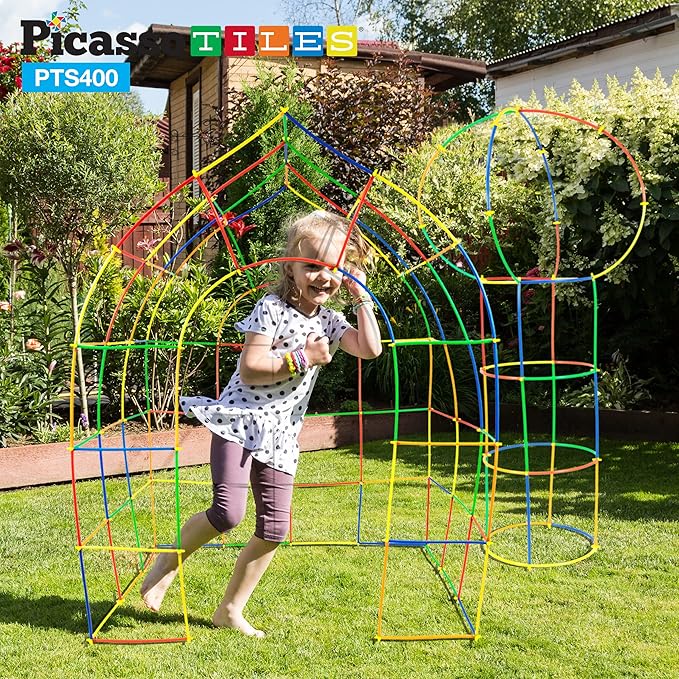 PicassoTiles 400pc Construction Toy Straw Building Set Children STEM Learning Interlocking Building Toys Creative Straw Connecting Builder Kits Early Education Kit for Kids Boys & Girls Ages 3+ PTS400