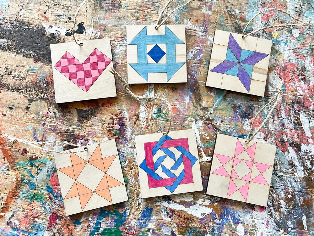 Unfinished Barn Quilt Square Wooden Sign, Country Decor Canvas Quilts Blocks (9 inches, Friendship Star)